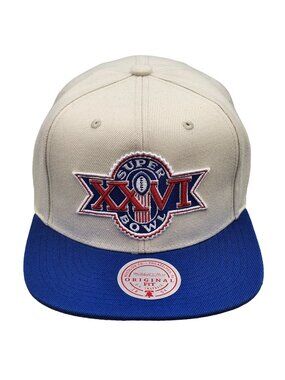 NFL Super Bowl XXVI 26 Mitchell And Ness Snapback Hat Cream Blue NWT